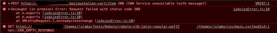 Error message from Vue js: Error 500