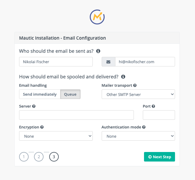 Mautic SMTP Einstellungen